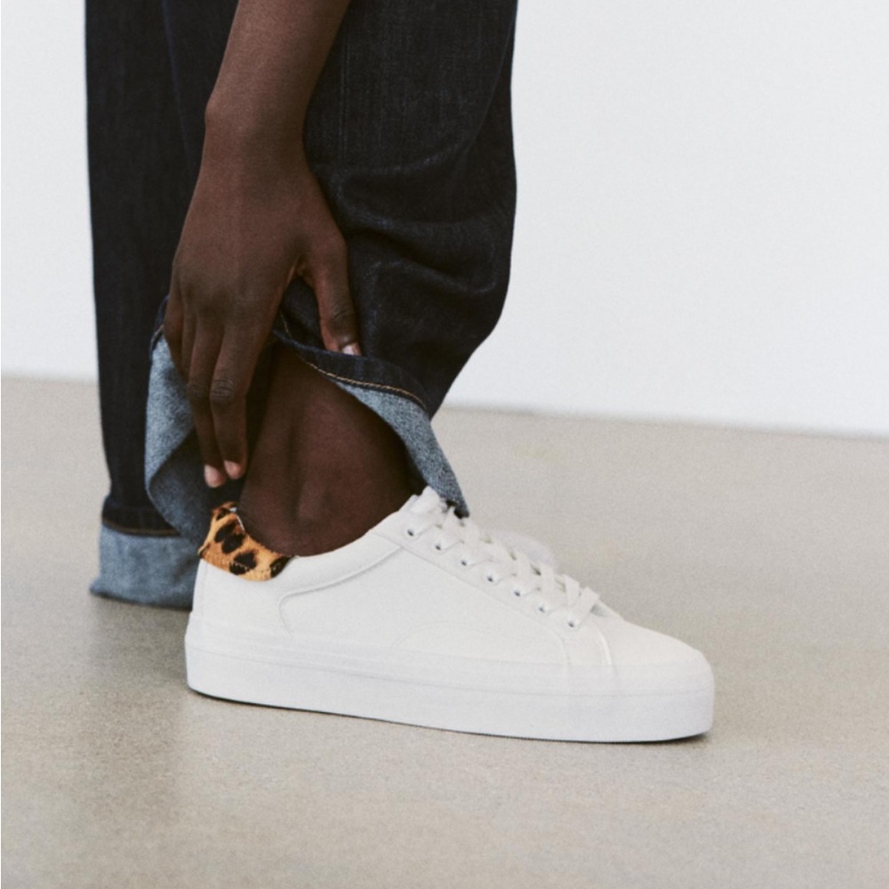 Zara platform sneaker leopard fur heel